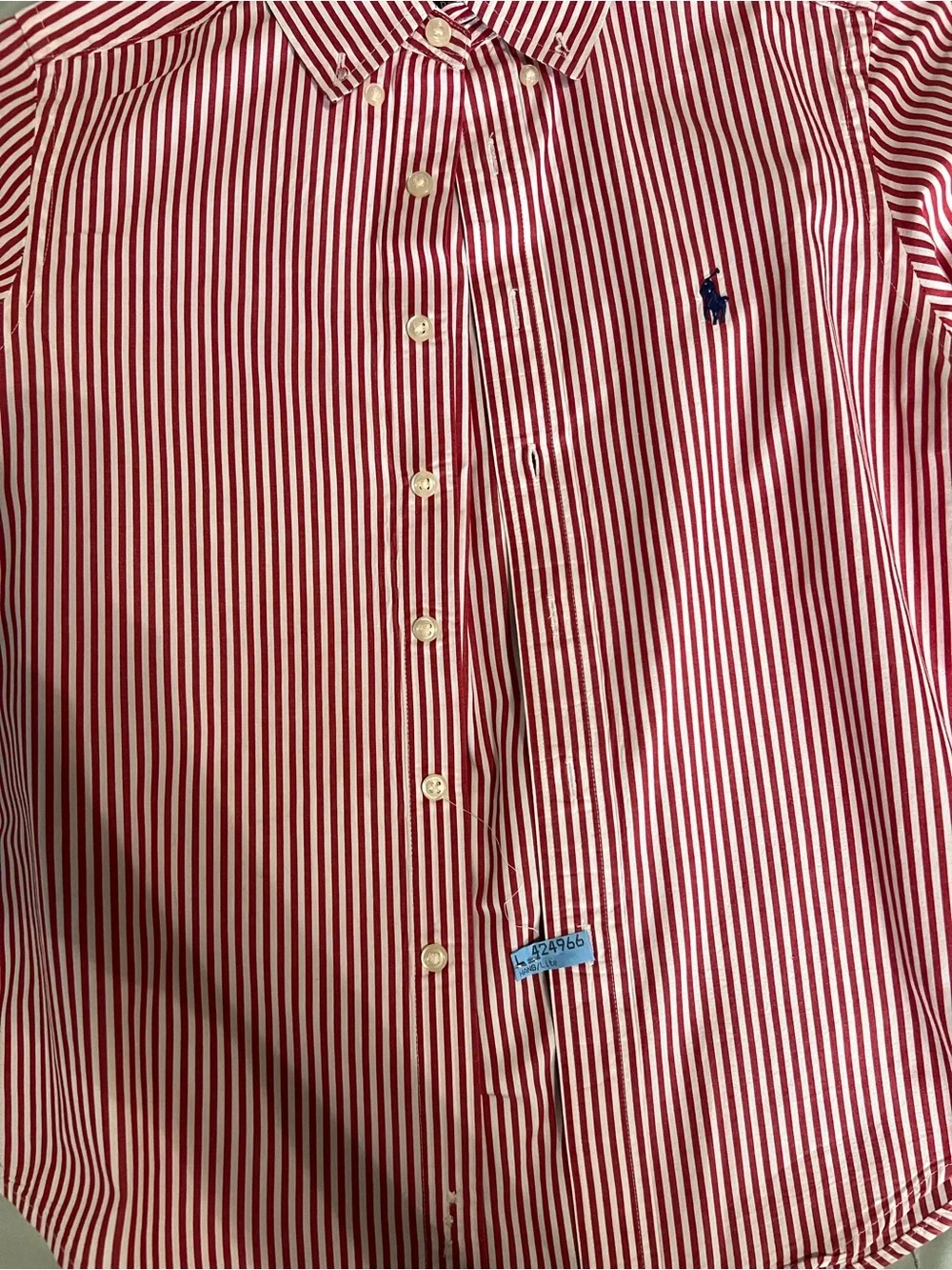 Ralph Lauren Red & White Vertical Stripe button-up Shirt Boys medium